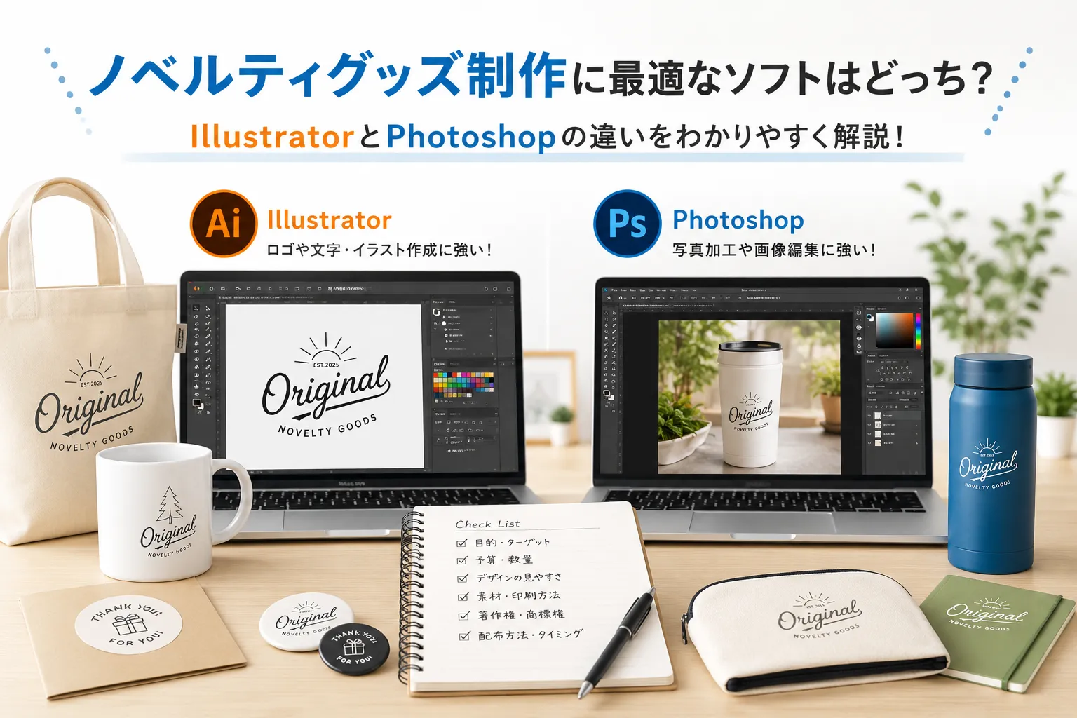 ノベルティグッズ制作で使うソフトはどれ？IllustratorとPhotoshopの違いと選び方