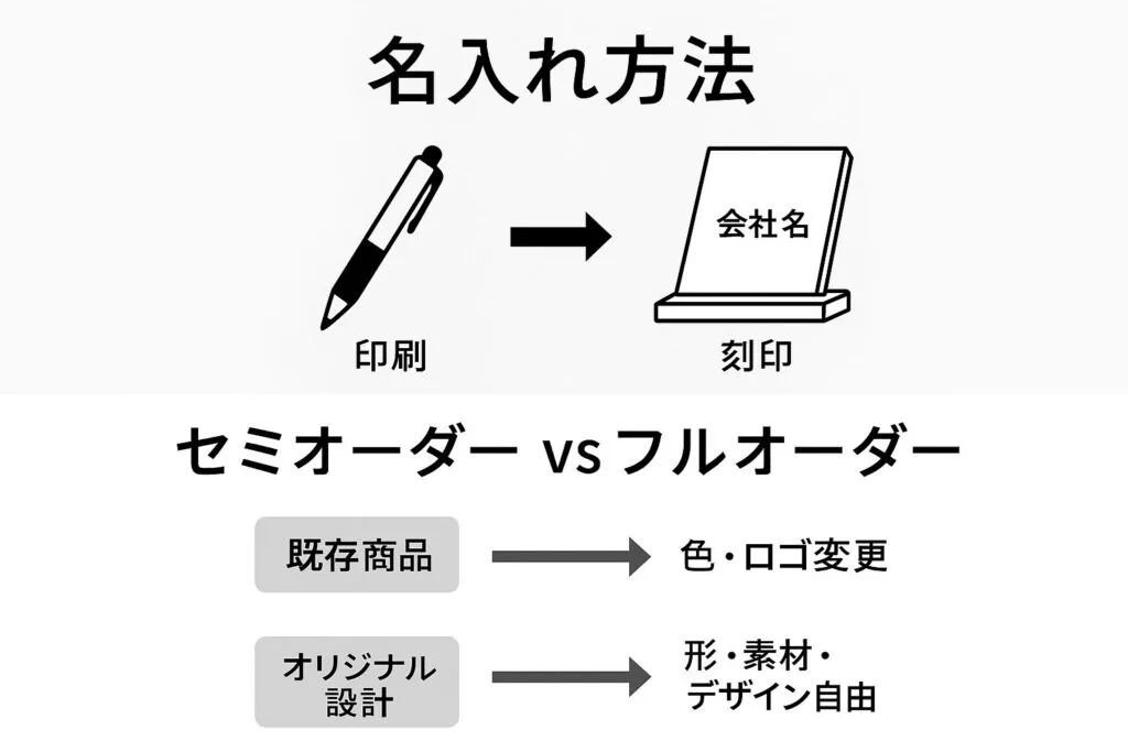 名入れ方法　セミオーダーとフルオーダー
